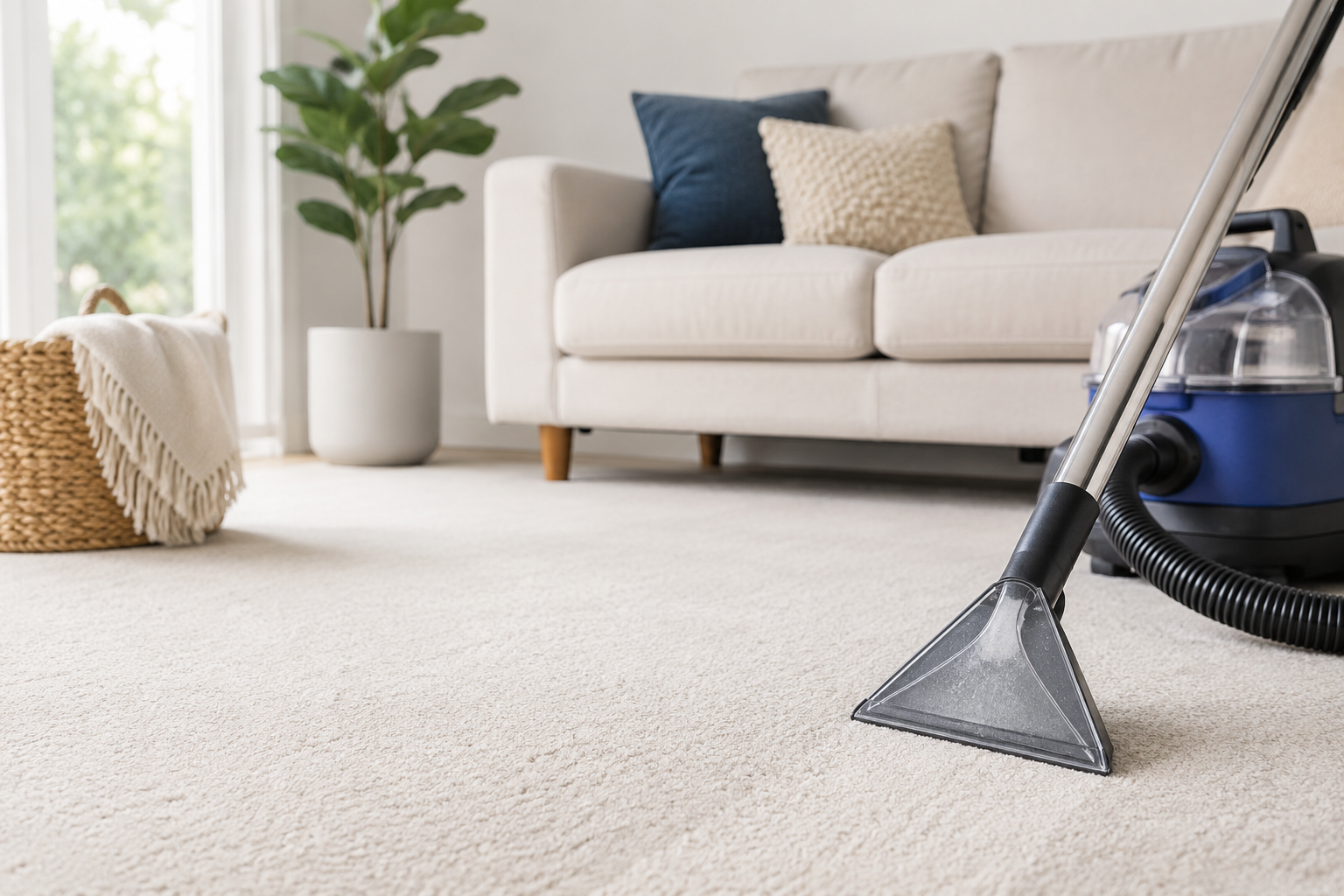 Professional carpet cleaning in progress inside a home